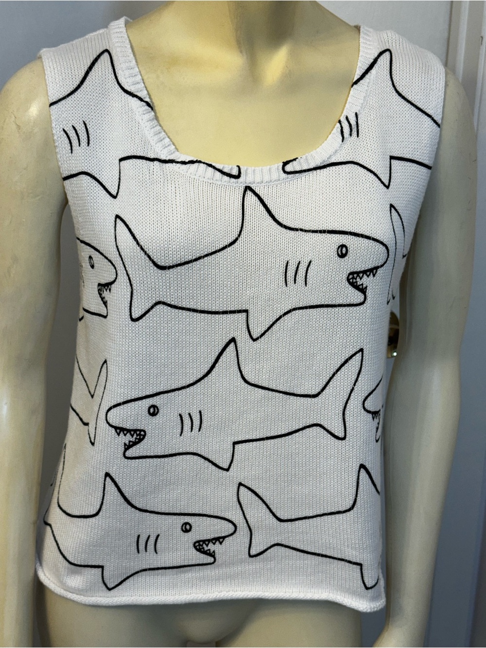 PJK Patterson J. Kincaid White Tank Top with Black Shark Print